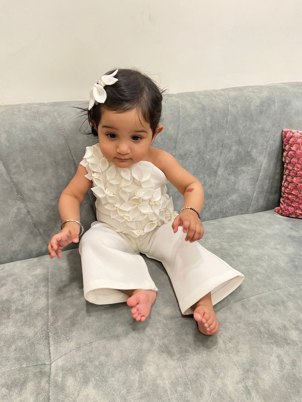 Ivory One Shoulder Falling Flowers Jumpsuit