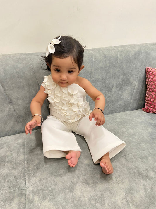 Ivory One Shoulder Falling Flowers Jumpsuit
