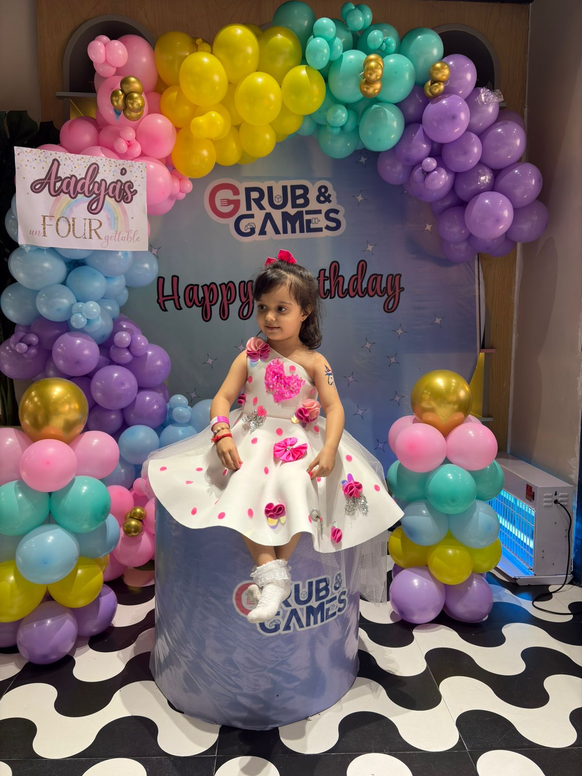 Ivory Polka Sequence One Shoulder Bows Flair Dress