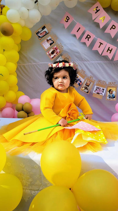 Yellow Big Rose Short Long Gown