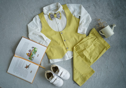 Yellow Waist Coat Trouser Shirt Set