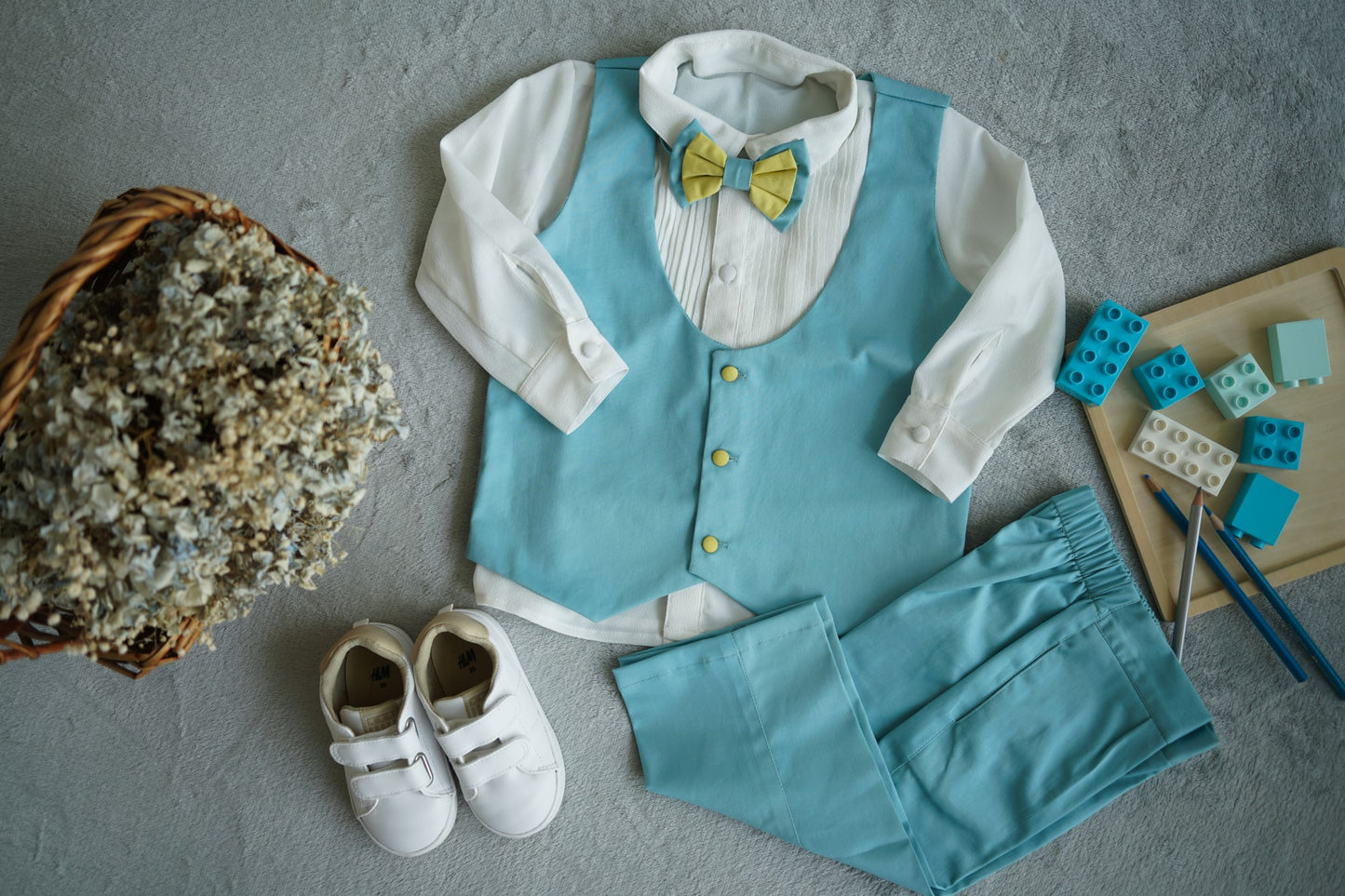 Ice Blue Waist Coat Trouser Shirt Set