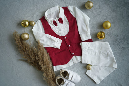 Maroon Waist Coat Trouser Shirt Set