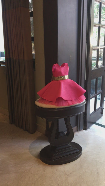 Fuchsia Pink Glitter Golden Bow Dress
