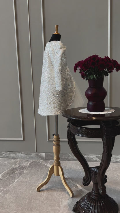 Ivory Heavy Silver Sequence Short Long Jacket Dress