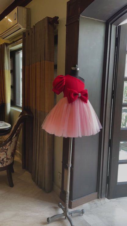 Red Baby Pink One Shoulder Box Sleeve Dress