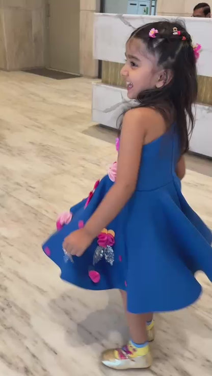 Royal Blue One Shoulder Polka Sequence Bow Dress