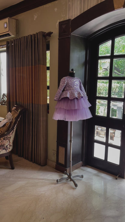 Lavender Cherry Blossom Peplum Dress