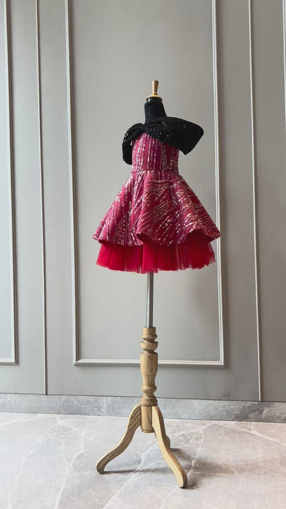 Red And Black Sequence Barbie Dress