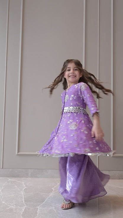 Lavender Silver Embroidery Sharara Set