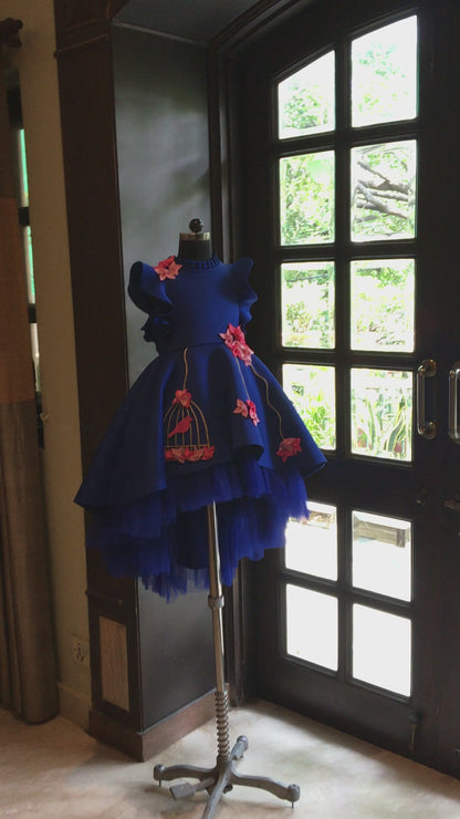 Royal Blue Birdcage Short Long Gown