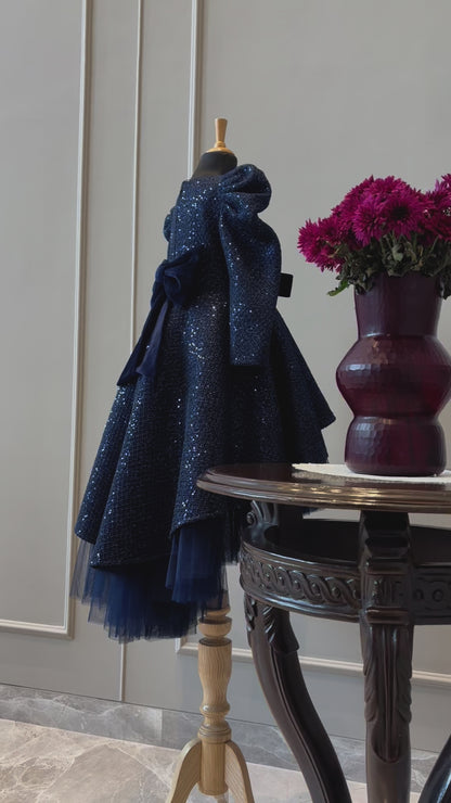 Navy Blue Sequence Short Long Gown