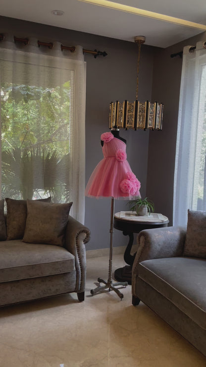 Lotus Pink One Shoulder 5 Rose Dress