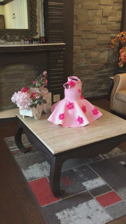 Baby Pink Glitter Fuchsia Bunch Flowers Dress