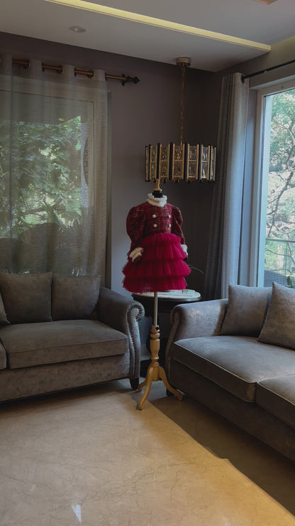Red Christmas Fur Tweed Dress