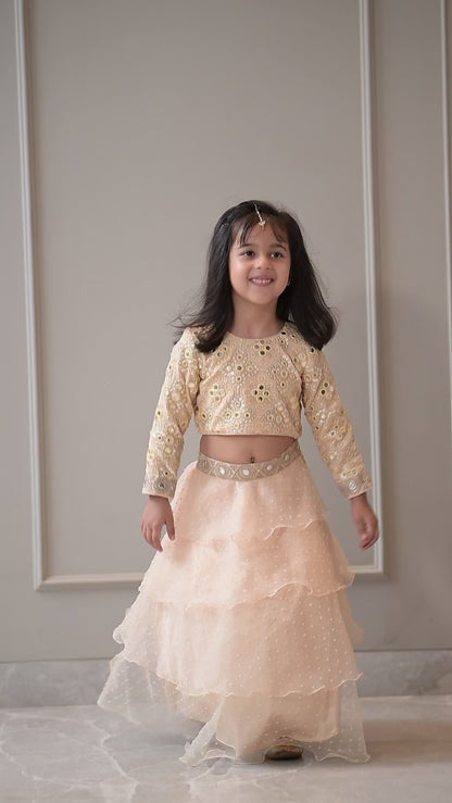 Peach Mirror Organza Lehenga Set