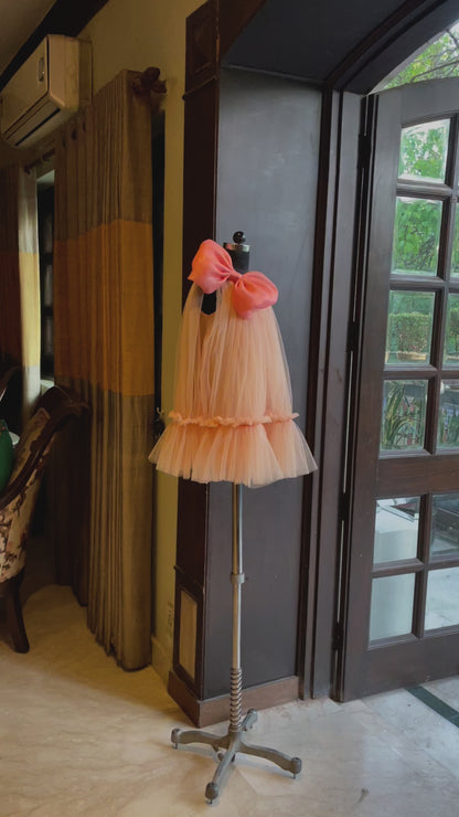 Peach One Shoulder Bow Dress