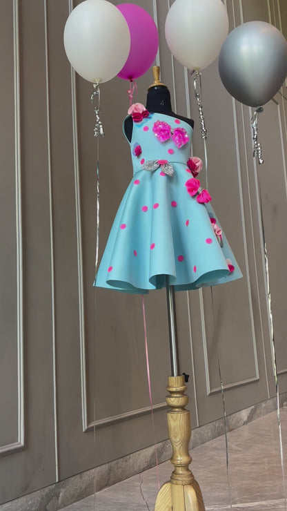 Ice Blue Polka Sequence Bow Dress