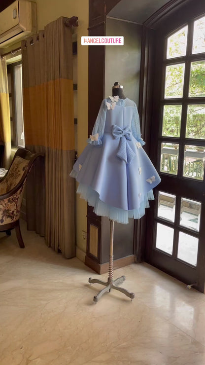 Powder Blue Lace Butterfly Short Long Gown