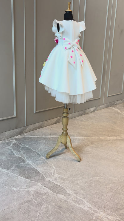 Ivory Polka Sequence Bow Short Long Gown