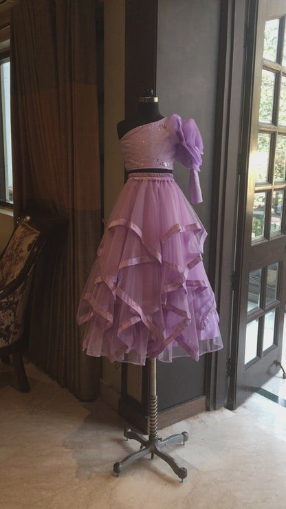 Lilac Big Rose Multi Drape Lehenga Gown