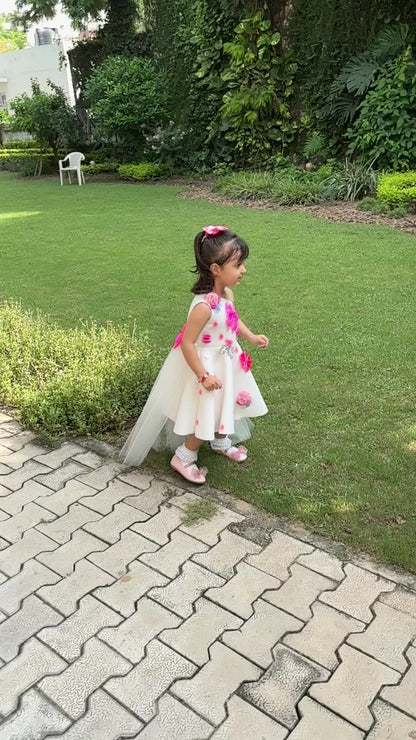 Ivory Polka Sequence One Shoulder Bows Flair Dress