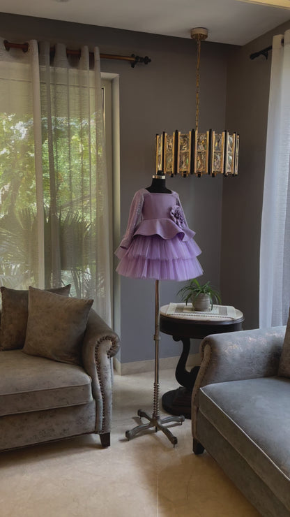 Lavender Sequence Flower Peplum Dress