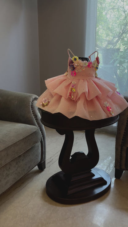 Baby Pink Sequence Flowers Organza Dress