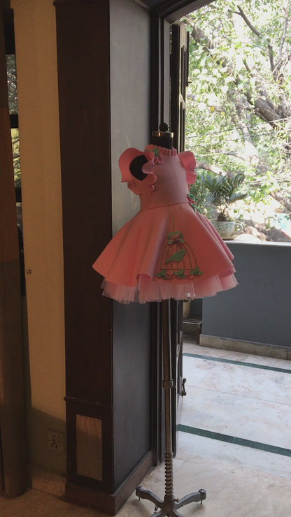 Baby Pink Glitter Birdcage Short Long Gown