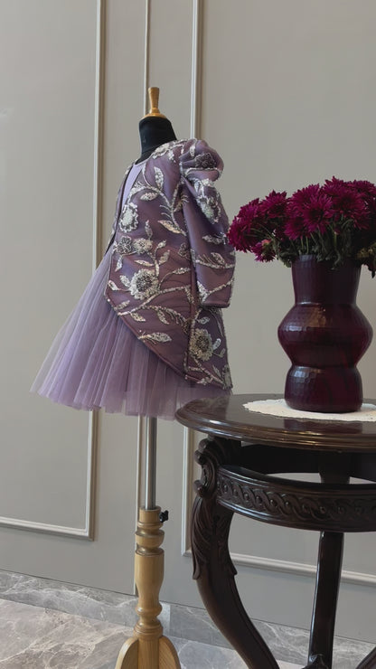 Lavender Heavy Silver Sequence Short Long Jacket Dress