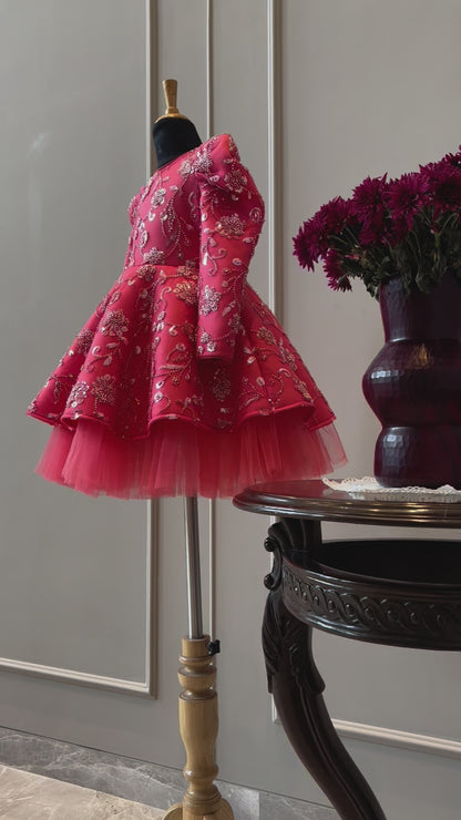 Fuchsia Pink Floral Sequence Dress