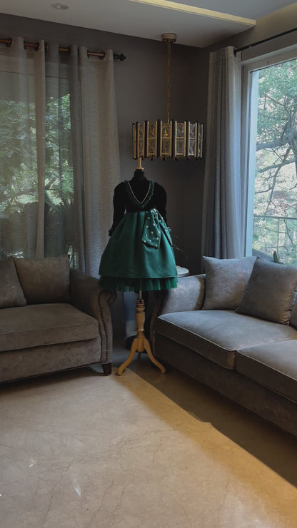 Black Emerald Green Hanging Bow Gown
