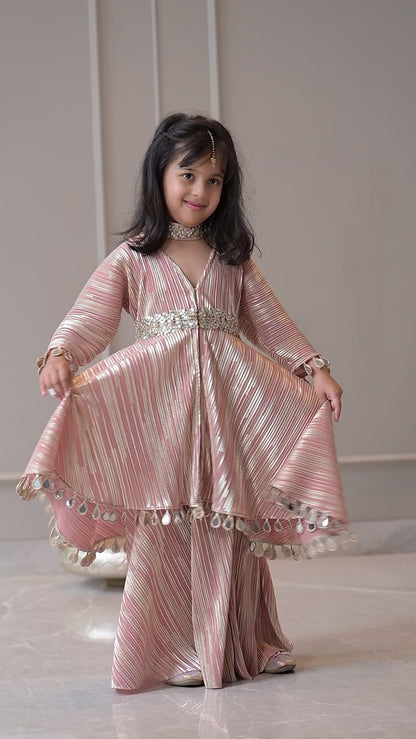 Rose Gold Pleated Sharara Set