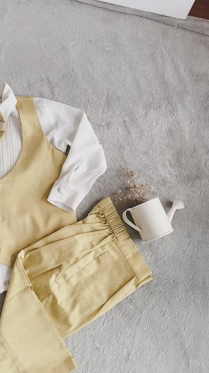 Yellow Waist Coat Trouser Shirt Set
