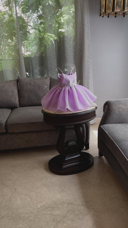 Lilac Organza  3D Flower Strap Dress