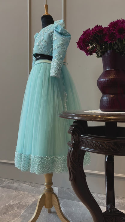 Ice Blue Sequence Lehenga Gown