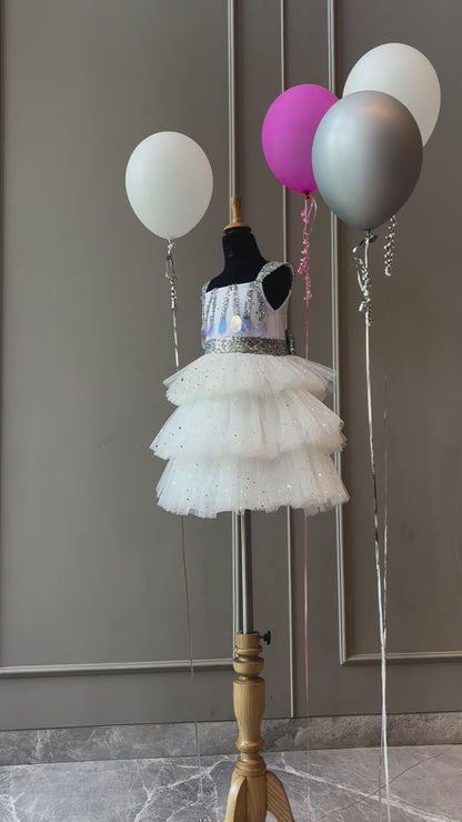 Ivory Silver Balloon Party Dress