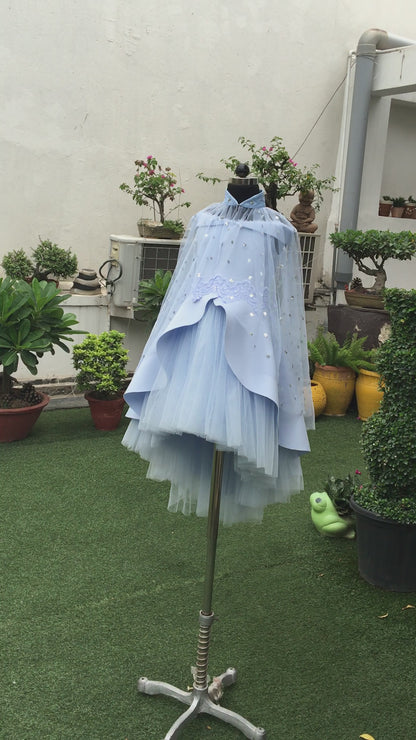 Powder Blue Offshoulder Lace Short Long Gown