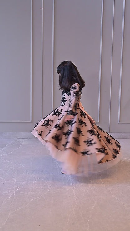 Peach Black Sequence Short Long Gown