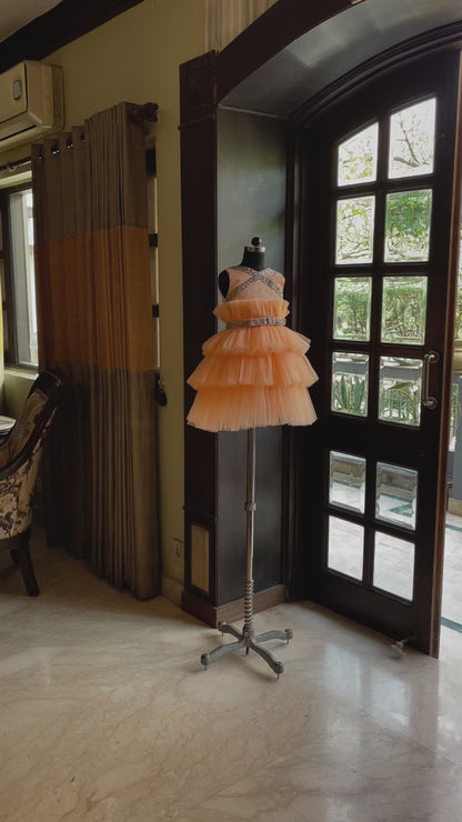 Peach Rose Gold Lace Multilayer Dress