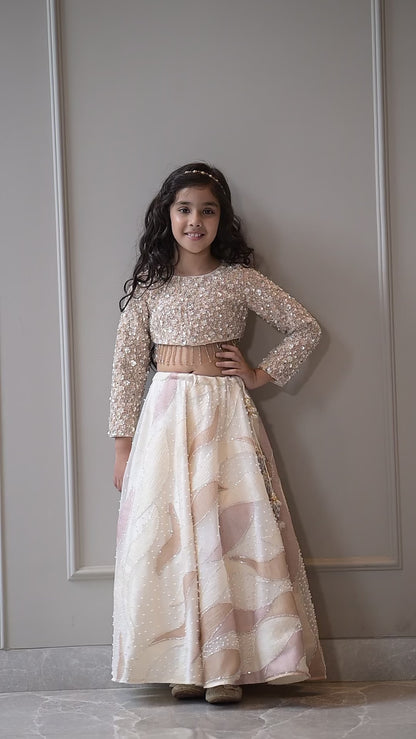 Ivory Pearl Pastel Gold Sequnece Lehenga Set