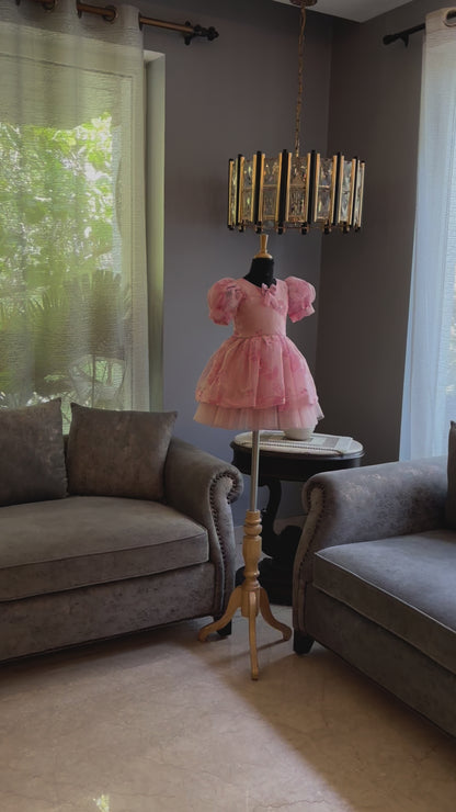 Baby Pink Self Flower Organza Dress