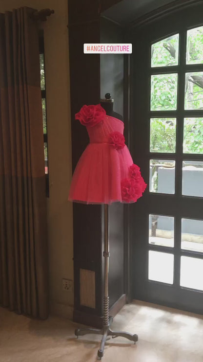 Fuchsia Pink Organza 4 Rose Dress