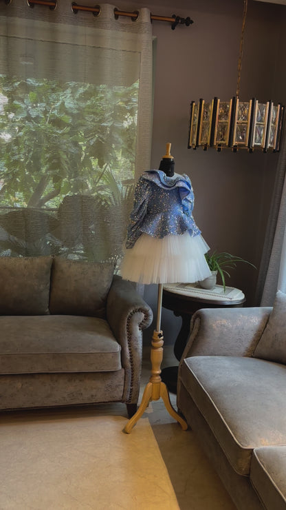 Powder Blue Sequence Velvet Peplum Dress