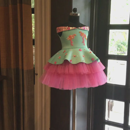 Mint Green Offshoulder Flamingo Dress