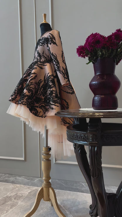 Peach Black Wild Sequence Short Long Gown