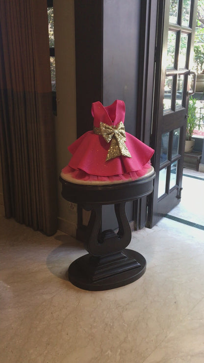 Fuchsia Pink Glitter Golden Bow Dress