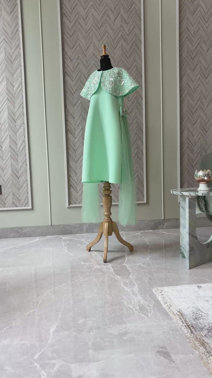 Mint Green Sequence Cape Sie Flair Dress