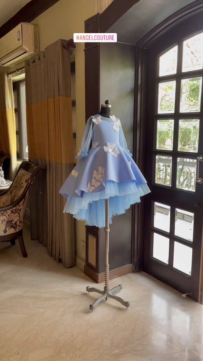 Powder Blue Lace Butterfly Short Long Gown