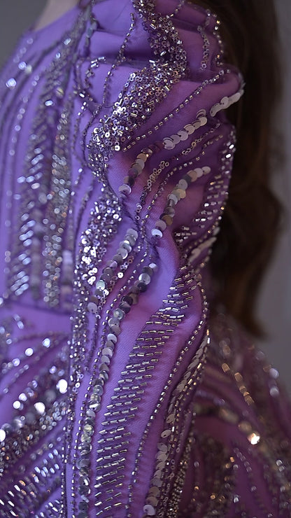 Lilac Lavender Sequence Full Peplum Dress